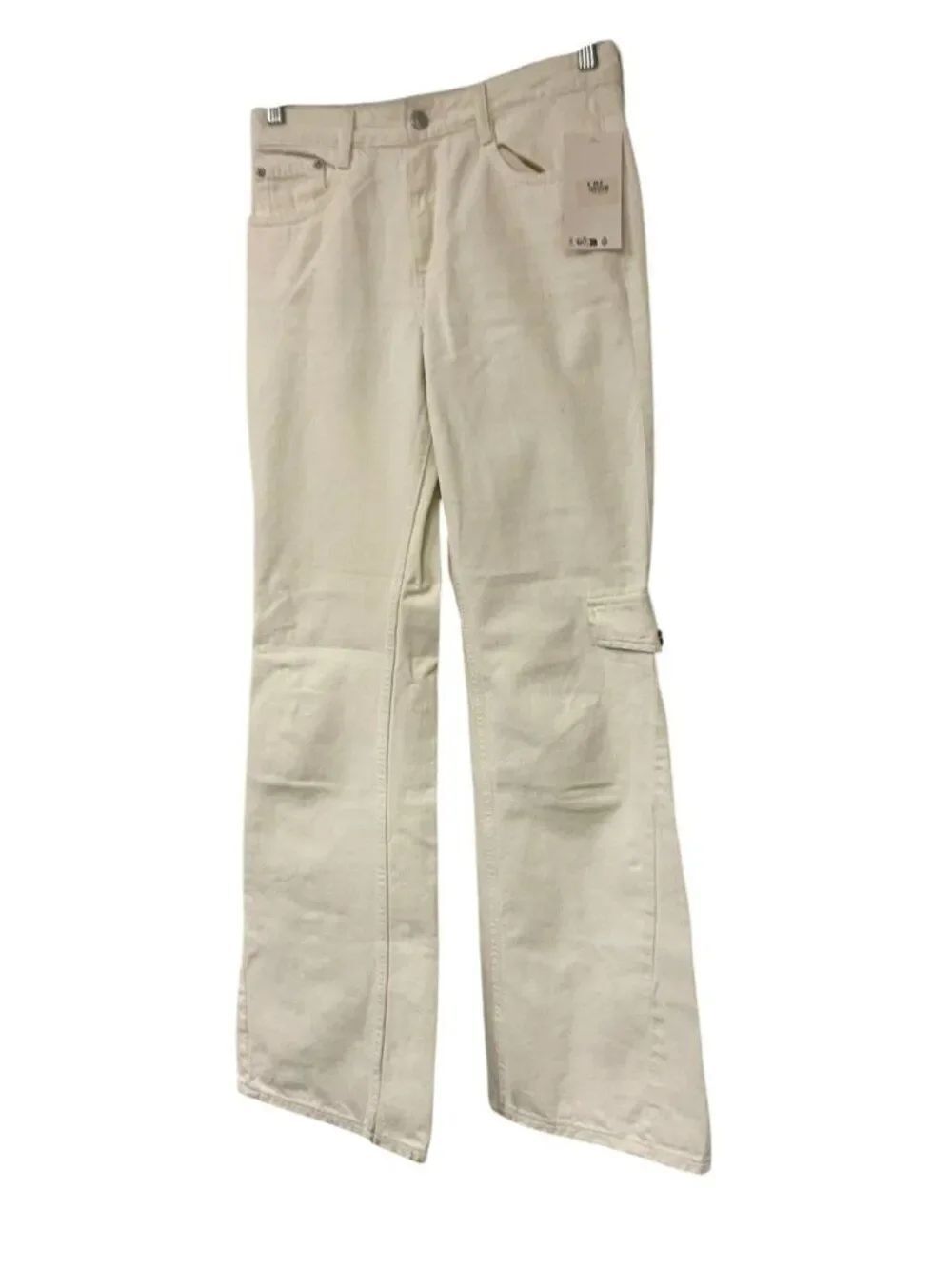 Zara Womens TRF Low Waist Cargo Jeans EU 36 US 4 Oyster White 3216/065 NWT